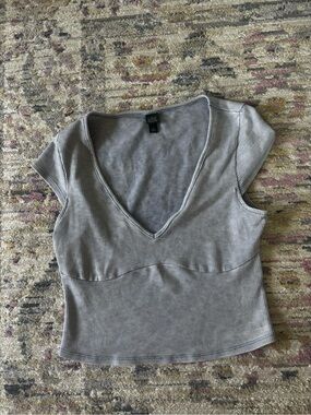 a new day Light Gray Ribbed V-Neck Crop Top